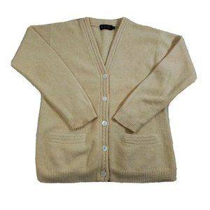 Blarney Woollen Mills Cardigan Medium Women's Yellow Lambswool Angora Nylon